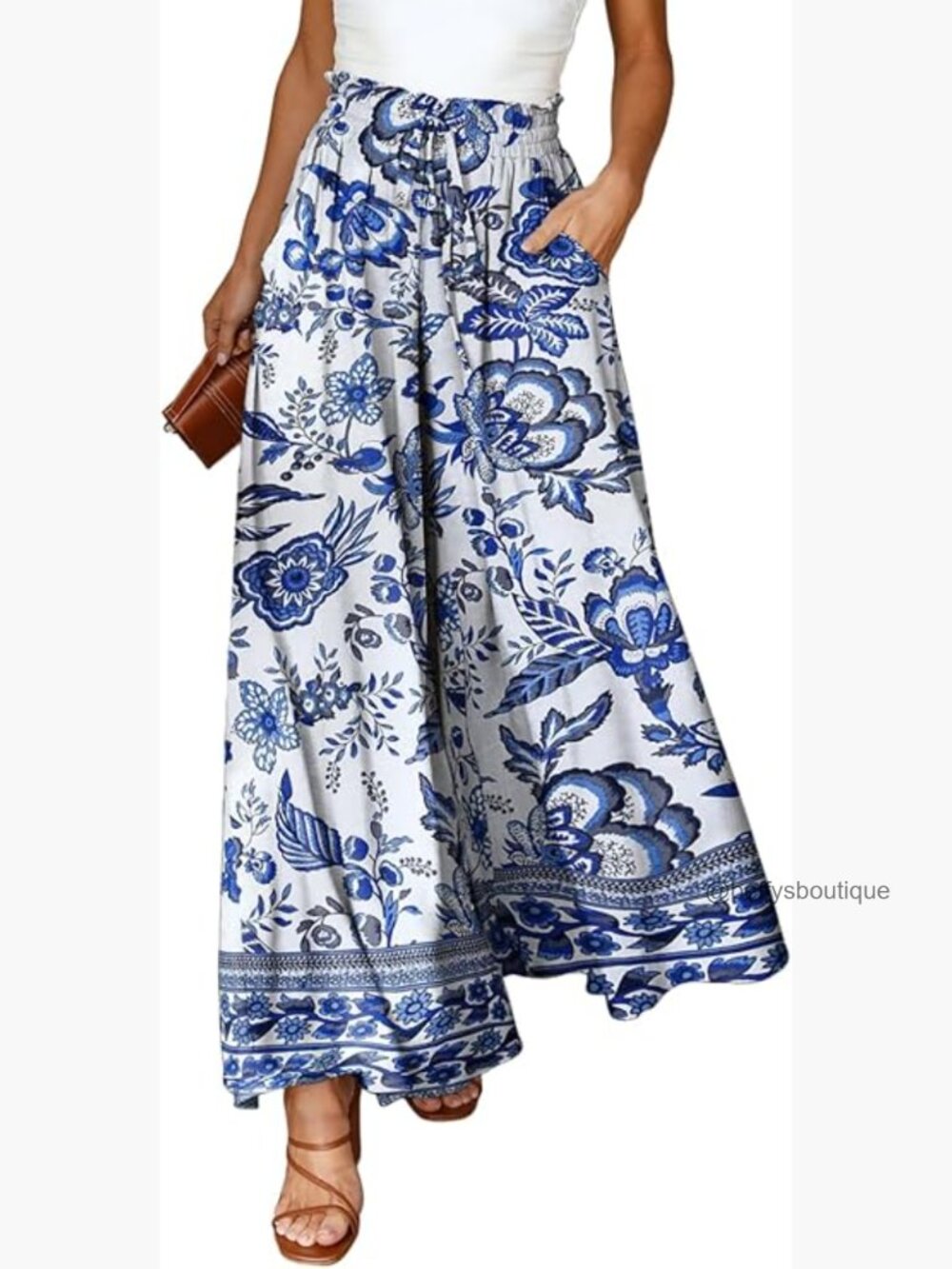 Women's Wide Leg Palazzo Pants with Elastic Waist and Pockets